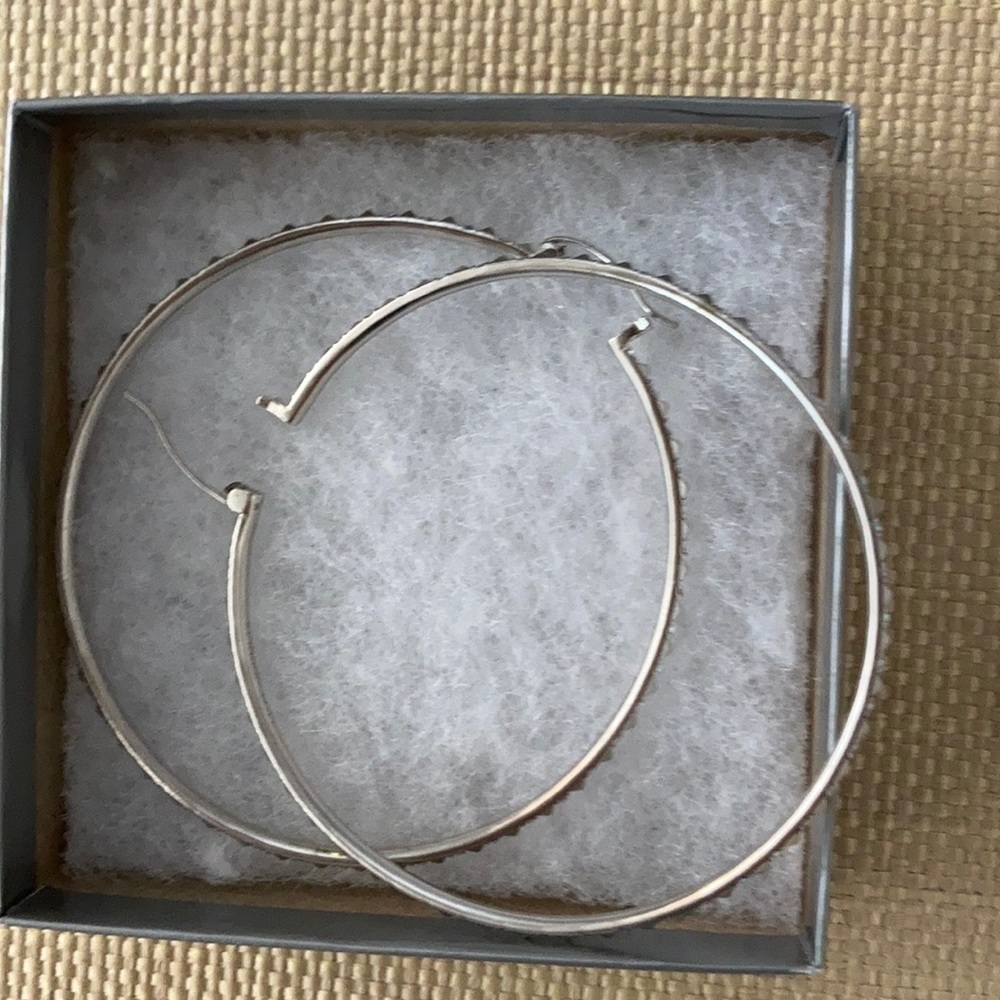 Val Silver Hoop Earrings in Iridescent Crystal.